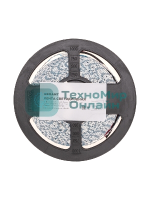 Лента светодиодная Rexant 12В, SMD2835, 14,4Вт/м, 120 LED/м, 4000K, 8мм, 5м, IP20