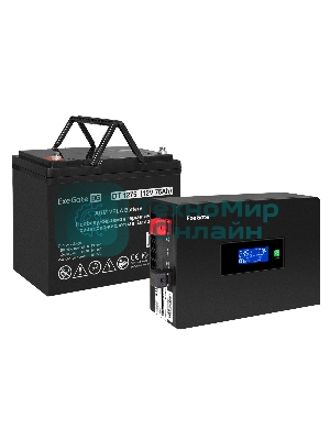 Комплект Источник бесперебойного питания EX295993RUS + батарея 75Aч EX282983RUS 1шт (инвертор, синус, для котла, PF=1, настенный) ExeGate IdealSine SR-1000.LCD.2SH  <1000VA/1000W, чистая синусоида, цветной LCD-дисплей, 2*Schuko, крепление настенное, Black> + батарея ExeGate DT 1275 (12В, 75Ач) 1шт