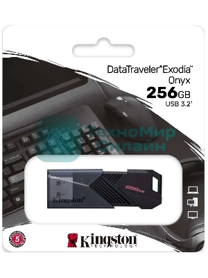 Флешка USB Kingston DataTraveler Exodia Onyx (DTXON/256Gb), 256Gb, USB 3.2 Gen 1, R/W 200/60, черный