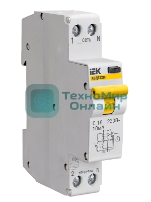 Выключатель автоматический дифференциального тока 2п (1P+N) C 6А 30мА тип A 6кА АВДТ-32 IEK MAD22-5-006-C-30