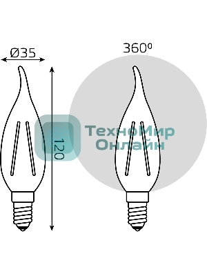 Лампа светодиодная Gauss LED Filament Свеча на ветру E14 7W 580lm 4100К 1/10/50
