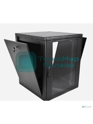 Шкаф телекоммуникационный настенный разборный ЦМО 12U (600 x 520) съемные стенки, дверь стекло, черный (ШРН-М-12.500-9005)