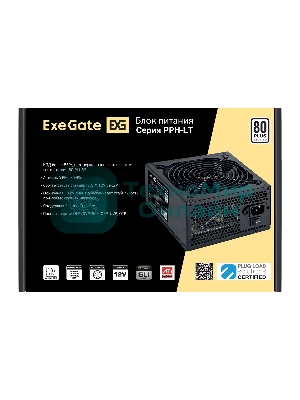 Блок питания 750W ExeGate 80 PLUS 750PPH-LT-S (ATX, APFC, SC, КПД 82% (80 PLUS), 12cm fan, 24pin, 2x(4+4)pin, 4xPCI-E, 8xSATA, 4xIDE, кабель 220V 1,8м с защитой от выдергивания, black, Color Box)