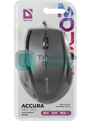 Мышь проводная Defender Accura MM-362 черный, 1600 dpi, USB, кнопки - 6