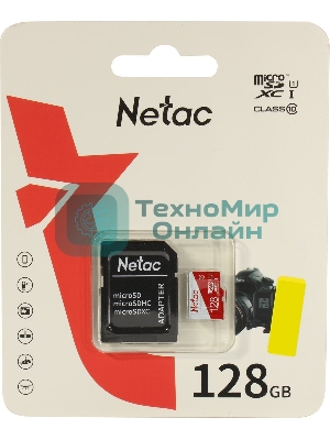 Флеш карта Netac P500 ECO 128Gb MicroSDXC U1/C10 up to 80Mb/s, retail pack with SD Adapter