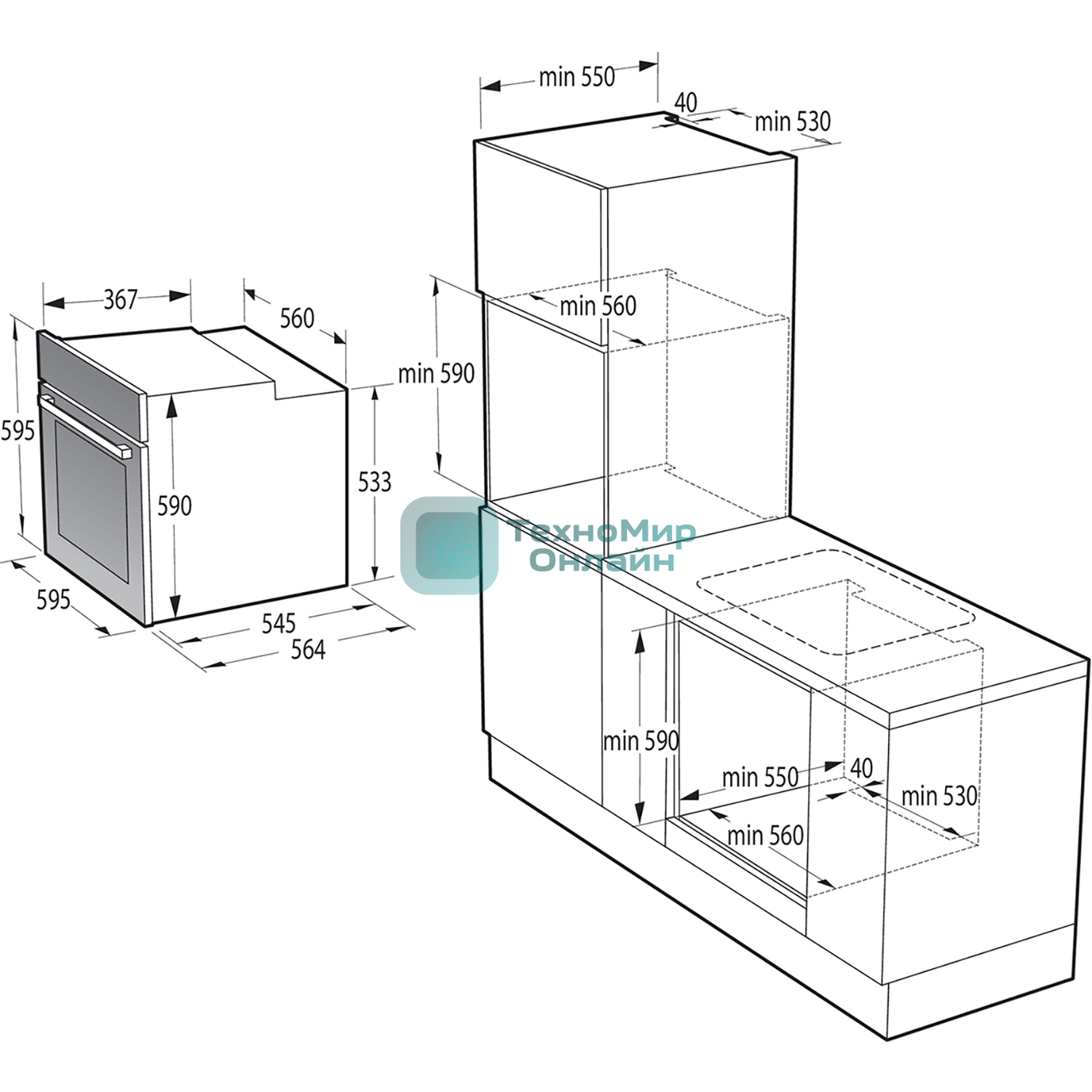 Встраиваемые электрические духовки GORENJE/59.5 х 59.5 x 56.4 см, 77 л, приготовление с паром, нержавеющая сталь