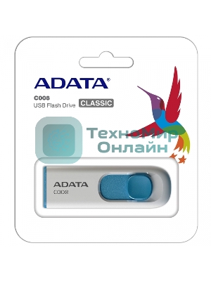 Флешка USB ADATA C008 (AC008-16G-RWE), 16Gb, USB 2.0, R/W 15/5, белый/синий
