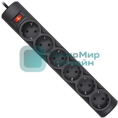 Сетевой фильтр Defender DFS 153 3 м, черный, 6 розеток