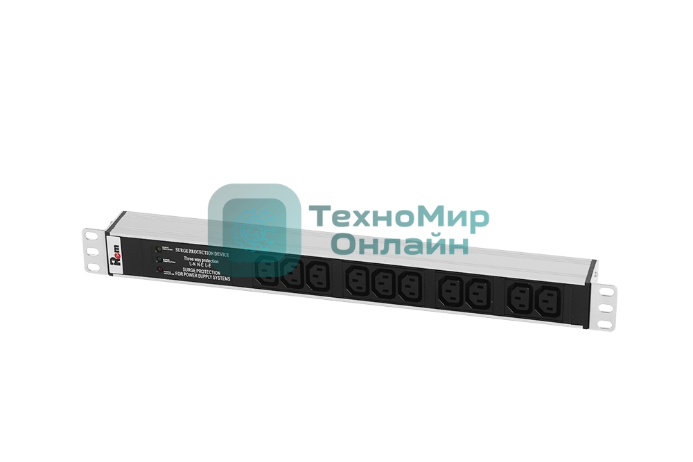 Блок розеток Rem-10 без шнура с фил. и инд., 10 IEC 60320 C13, вход IEC 60320 C14, 10A, алюм., 19