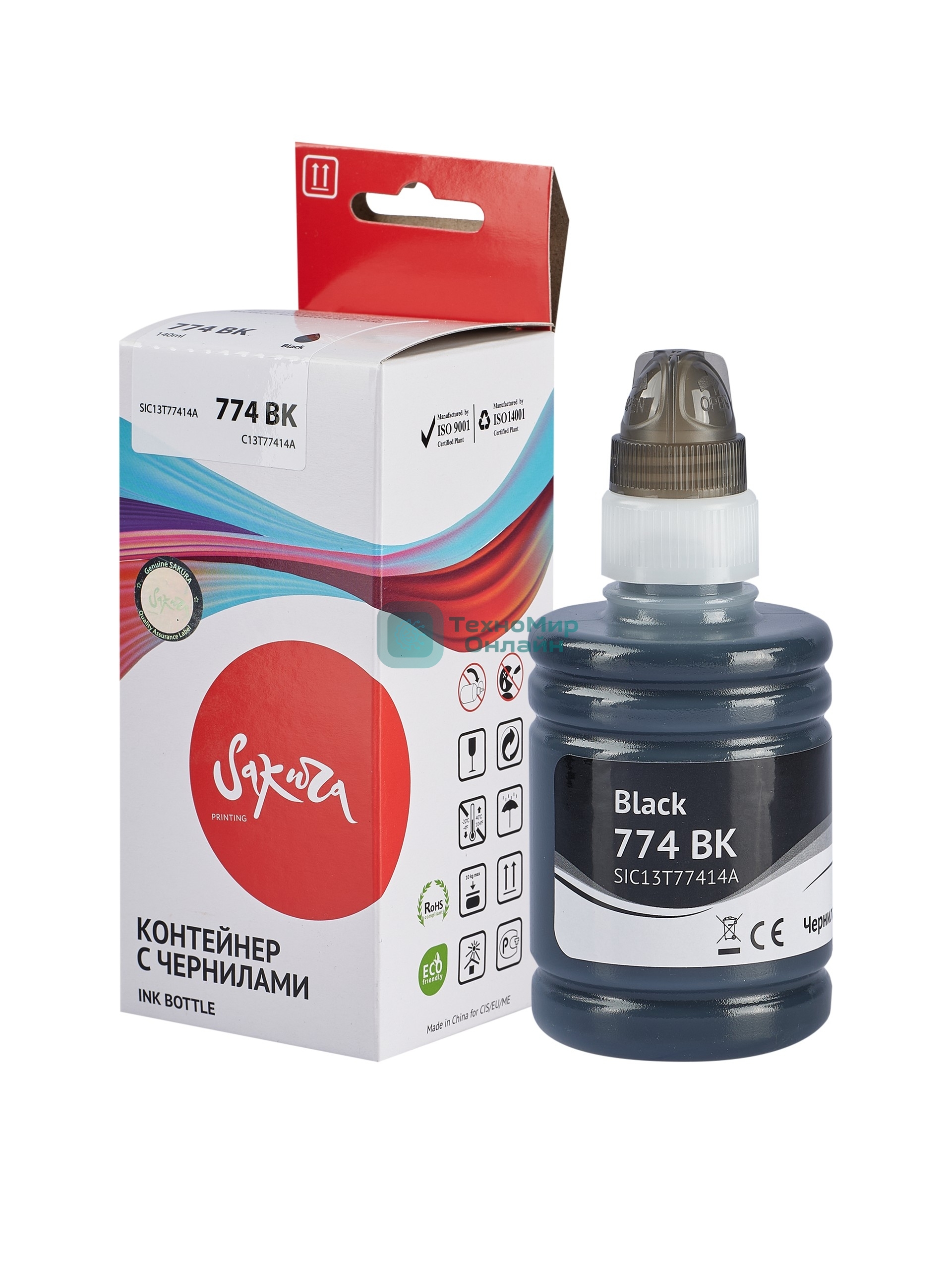Контейнер с чернилами Sakura C13T77414A (774 BK) для Epson, черный, 7000 к., 140 мл.