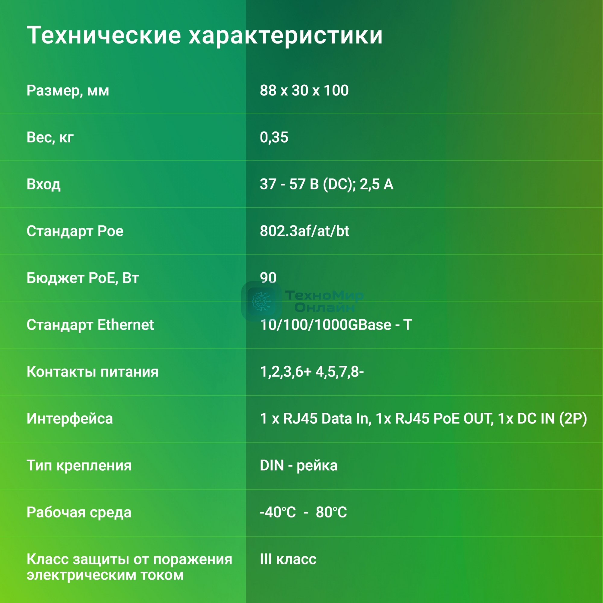 Инжектор PoE Digma DNP90W48GDXM 10/100/1000BASE-T 90Вт 37-57В(DC)