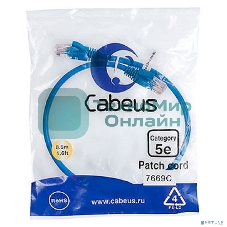 Шнур комм. Cabeus, кат. 5е, неэкр., U/UTP, RJ45/RJ45, PVC, AWG24, 0.5м, синий