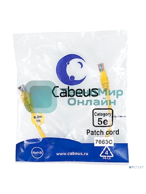 Патч-корд Cabeus, Cat.5e, неэкр., U/UTP, RJ45/RJ45, PVC, AWG24, 0.3м, желтый