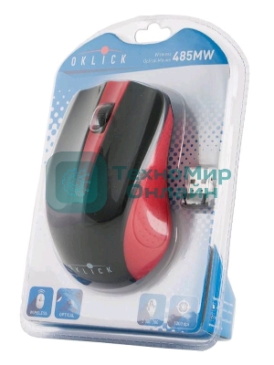 Мышь беспроводная Oklick 485MW черный/красный, 1200 dpi, радиоканал, USB, кнопки - 3