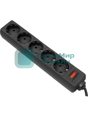 Сетевой фильтр Defender ES, 3.0 м, 5 розеток, черный
