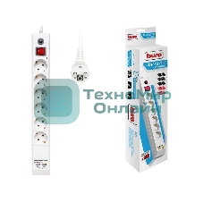 Удлинитель с сетевым фильтром 6х3 м с заземл. 10А IP20 BU-SP3 USB 2A-W CCA 3х0.75 белый BURO 992311