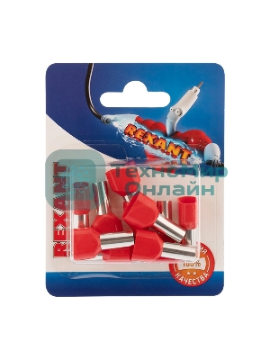 Наконечник штыревой втулочный изолированный Rexant F-14 мм 2х10 мм² (НШВи(2) 10-14/Ги2 10-14) красный