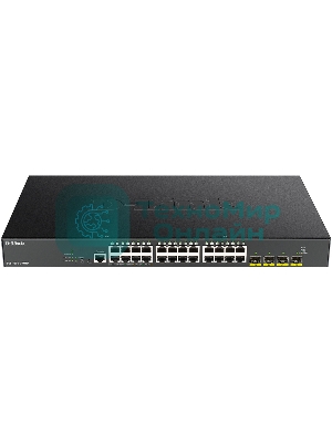 Коммутатор D-Link DGS-1250-28XMP/A1A, L2 Smart Switch with 24 10/100/1000Base-T ports and 4 10Gbase-X SFP+ ports (24 PoE ports 802.3af/802.3at (30 W), PoE Budget 370W).16K Mac address, 802.3x Flow Control, 4K