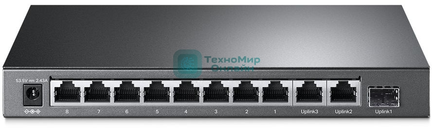 Коммутатор TP-Link 8-port 10/100Mbps Unmanaged PoE switch, 2 Gb RJ45 + 1 Gb SFP uplinks, PoE budget up to 124W