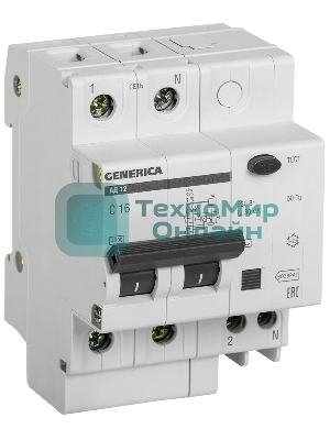 Выключатель автоматический дифференциального тока IEK MAD15-2-016-C-030 АД12 2Р 16А 30мА GENERICA