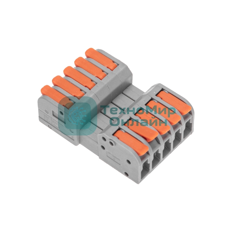 Клемма Rexant СМК 222-425R проходная разъемная 5 полюсов серый 0,2-2,5/4 мм² (блистер 3 шт/уп)