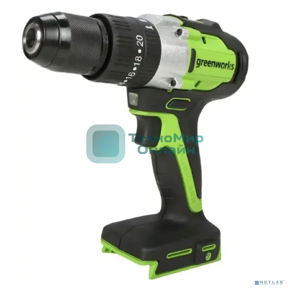 Дрель-шуруповерт ударная аккумуляторная Greenworks GD24DD60 24V, бесщеточная, 30/60Нм,1х4Ач,ЗУ,кор 3704107CUB