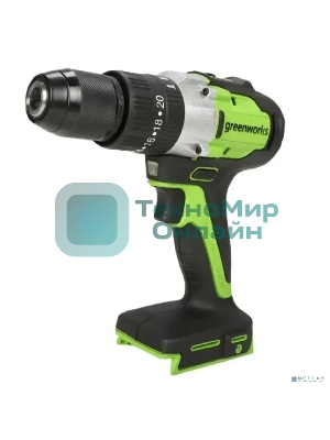 Дрель-шуруповерт ударная аккумуляторная Greenworks GD24DD60 24V, бесщеточная, 30/60Нм,1х4Ач,ЗУ,кор 3704107CUB