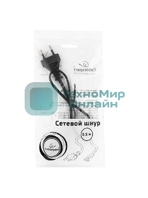 Кабель питания для ноутбуков, аудио/видео техники Gembird 0.5м, 2-pin, черный, пакет