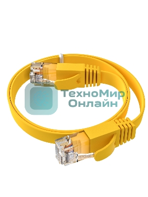 Патч-корд GCR PROF плоский прямой 2.0m, UTP медь cat.6, желтый, 30 AWG, ethernet high speed 10 Гбит/с, RJ45, T568B, GCR-52827