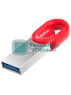 Флешка USB Netac UM2 (NT03UM2N-128G-32RE), 128Gb, USB 3.0, R/W 130/50, серебристый/красный
