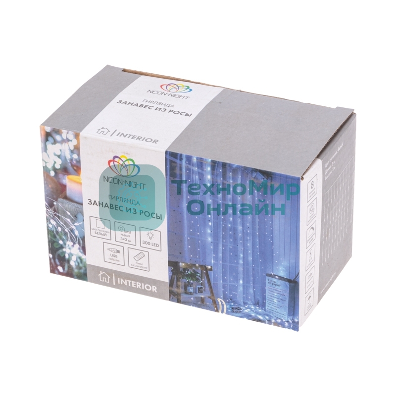 Гирлянда Neon-night Светодиодный дождь из росы 3х3 м, белый, USB + пульт управления