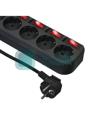 Сетевой фильтр Buro 500SH-3-SW-B 3 м, 5 розеток, черный, коробка