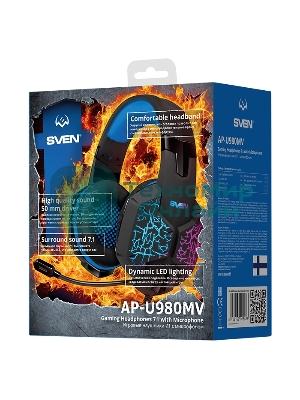 Гарнитура проводная SVEN AP-U980MV, черный-синий (USB, LED, 7.1, 2.2m)