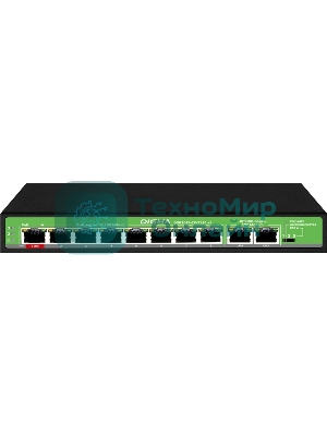 Коммутатор Digma DSP208F-2F-T120 DSP208F-2F-T120 V1 10x100 Мбит/с 8PoE 8PoE+ 1PoE++ 120W неуправляемый