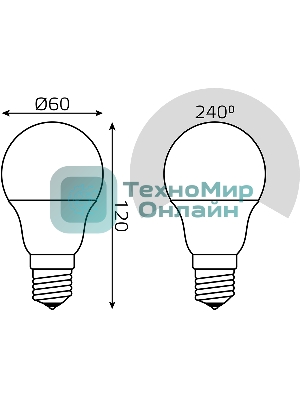 Лампа светодиодная Gauss A60 10Вт цок.: E27 груша 220B св. свеч. белый теп. (упак.: 10 шт)