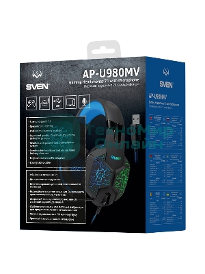 Гарнитура проводная SVEN AP-U980MV, черный-синий (USB, LED, 7.1, 2.2m)