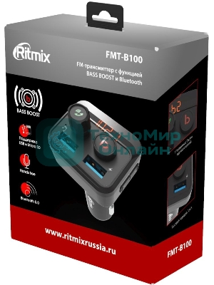 Автомобильный FM-модулятор Ritmix FMT-B100 черный BT USB (80000554)