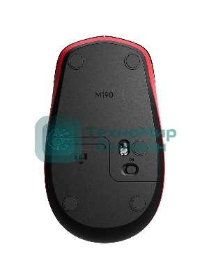 Мышь беспроводная Logitech M190 черный/красный, 1000 dpi, радиоканал, USB, кнопки - 3