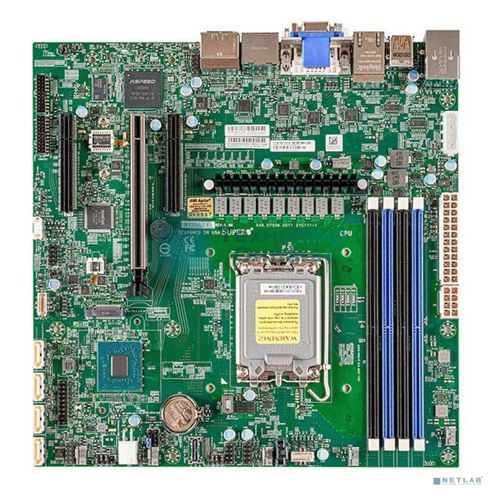Материнская плата серверная Supermicro MBD-X13SAZ-F-B, LGA 1700, Intel R680E, 4xDDR5 ECC/non-ECC, 4xSATA-III, 1xM.2 PCIe x4, 1xPCI-E 5.0 x16, 2xPCI-E x4, 2x2.5Gb LAN, 4xUSB-A 3.2 Gen 2, 1xD-Sub, 1xDVI-D, 1xHDMI, 1xDisplayPort, 7.1, Micro-ATX