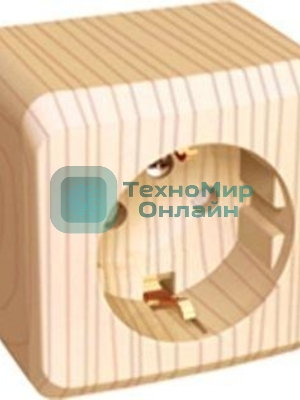 Розетка 1-м ОП Этюд Дача 16А защ. шторки с заземл. сосна SchE PA16-004D