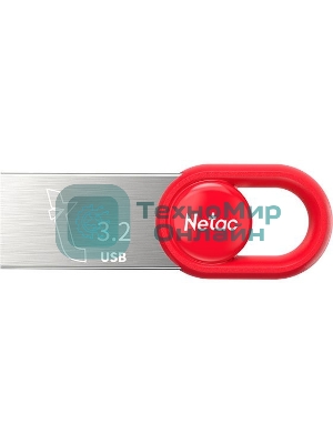 Флешка USB Netac UM2 (NT03UM2N-128G-32RE), 128Gb, USB 3.0, R/W 130/50, серебристый/красный