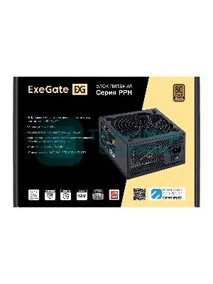 Блок питания 750W ExeGate 80 PLUS Bronze 750PPH-S (ATX, APFC, SC, КПД 85% (80 PLUS Bronze), 12cm fan, 24pin, 2x(4+4)pin, 4xPCI-E, 8xSATA, 4xIDE, кабель 220V 1,8м с защитой от выдергивания, black, Color Box)