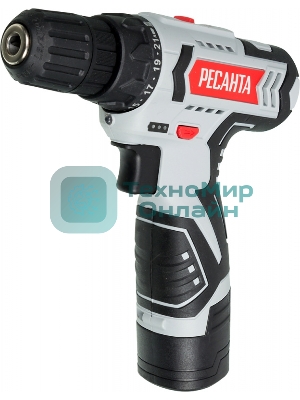 Дрель-шуруповерт аккумуляторная Ресанта ДА-12-2ЛК 75/14/2, Аккумуляторная, 12В, 2 АКБ, Кейс