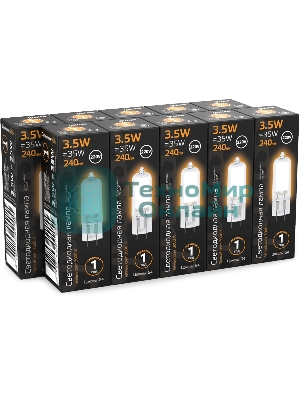 Лампа светодиодная Gauss G4 3.5Вт цок.:G4 капсул. 220B св.свеч.бел.теп. (упак.:10шт) (107807103)
