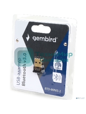 Адаптер Bluetooth Gembird, BTD-MINI5-2, ультратонкий корпус, v.5.0, 10 м, USB
