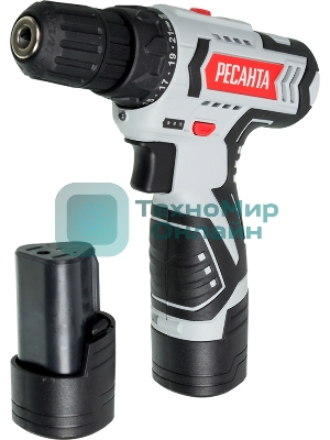 Дрель-шуруповерт аккумуляторная Ресанта ДА-12-2ЛК 75/14/2, Аккумуляторная, 12В, 2 АКБ, Кейс
