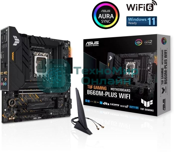 Материнская плата ASUS TUF GAMING B660M-PLUS WIFI, LGA 1700, Intel B660, 4xDDR5, 4xSATA, 2xM.2, 1xPCIe 5.0 x16, 1xPCIe 3.0 x4, 1xPCIe x1, 1xDP, 1xHDMI, 1x 2.5Gb LAN, 4xUSB-A 3.2 Gen 2, 1xUSB-A 3.2 Gen 1, 2xUSB 2.0, 1xUSB-C 3.2 Gen 2x2, 5x3.5 мм, 7.1, mATX
