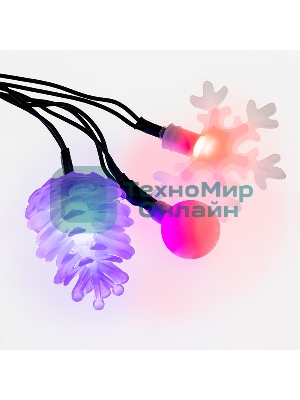 Гирлянда светодиодная Neon-night универсальная с насадками (шарики, снежинки, елочки) 30 LED МУЛЬТИКОЛОР, 4,4 метра с контроллером