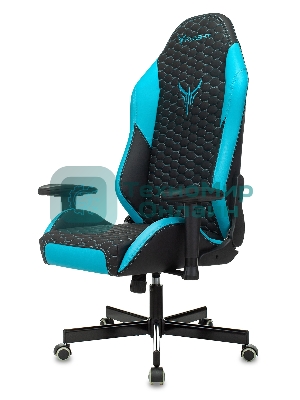 Кресло Knight Neon черный/голубой, экокожа, 120 кг, механизм качания