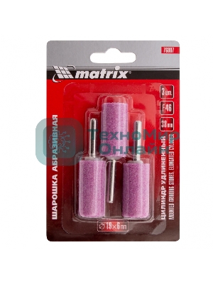 Шарошка абразивная Matrix, цилиндр удлин., 19 x 38 мм, хвостовик 6 мм, F46, 3шт.
